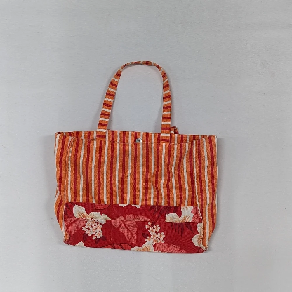 Vintage Jantzen Orange Red Striped Large‎ 100% Cotton Tote with interior pocket